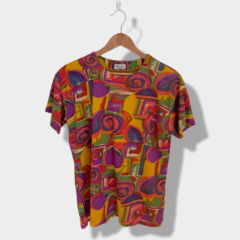 Vintage Hoi Lee Fashion Short Sleeve Colorful Top
